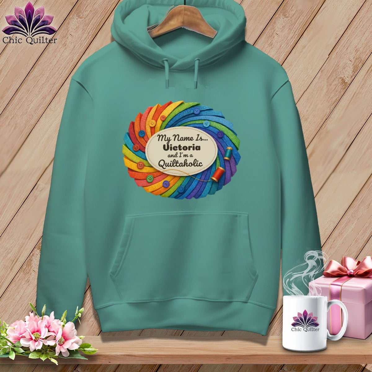 MyDesigns Physical Item S / Seafoam Quilter’s Personalized Whirl ~ Premium Hoodie