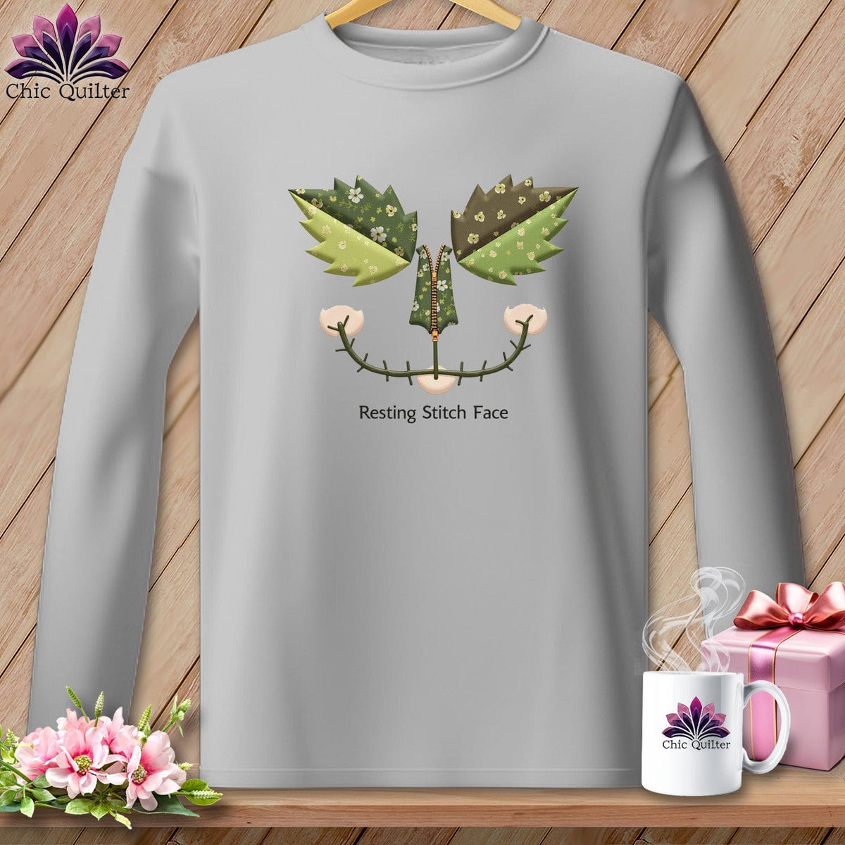 MyDesigns Physical Item S / Sport Grey Garden Stitch -  Resting Stitch Face Graphic Design ~ Long Sleeve T-Shirt