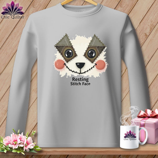 MyDesigns Physical Item S / Sport Grey Patchwork Cheek - Resting Stitch Face ~ Long Sleeve T-Shirt