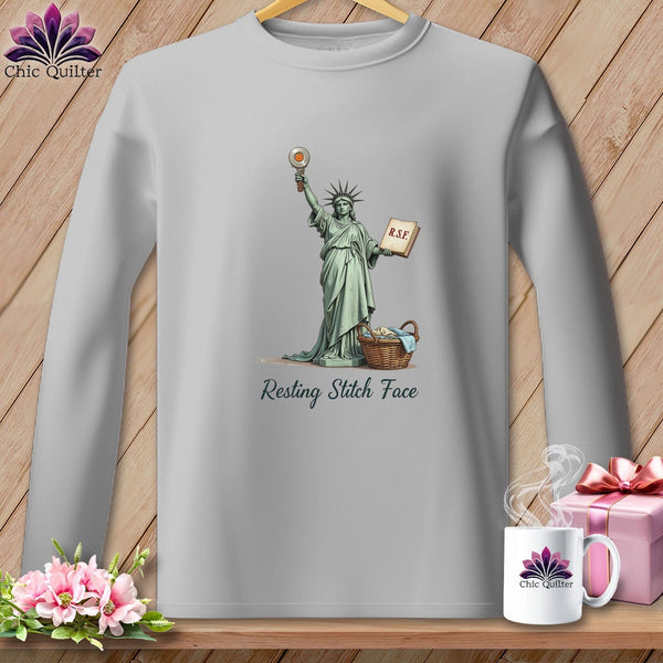 MyDesigns Physical Item S / Sport Grey Quilter of Liberty - Resting Stitch Face ~ Long Sleeve T-Shirt