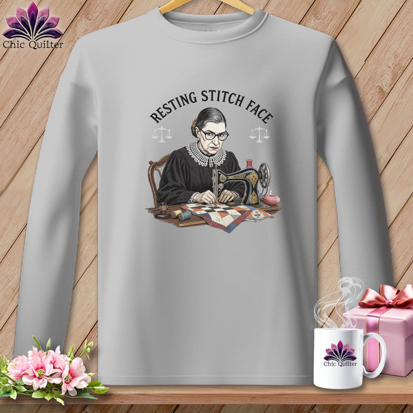 MyDesigns Physical Item S / Sport Grey Ruth Sewder Ginsburg - Resting Stitch Face ~ Long Sleeve T-Shirt