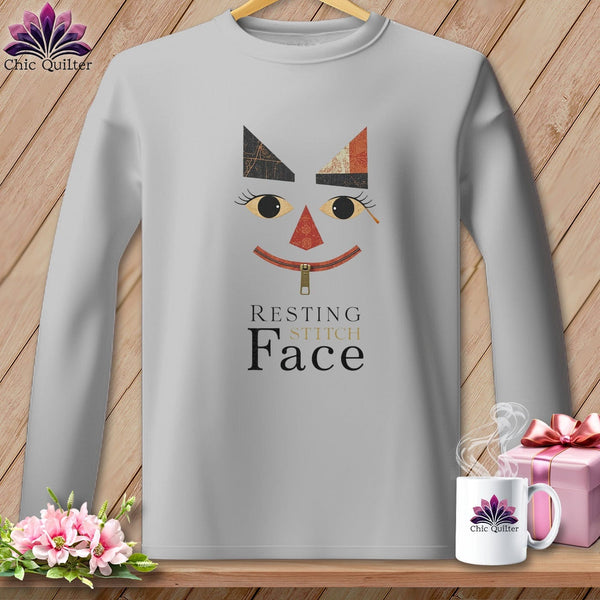 MyDesigns Physical Item S / Sport Grey Zip It  - Resting Stitch Face ~ Long Sleeve T-Shirt