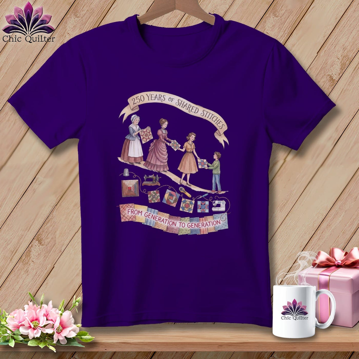 MyDesigns Physical Item S / Team Purple 250 Years of Shared Stitches ~ From Generation to Generation Quilting ~ Relaxed Fit Tee