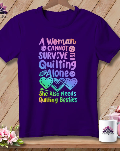 MyDesigns Physical Item S / Team Purple A Woman Cannot Survive Quilting Alone ~ Relaxed Fit Tee