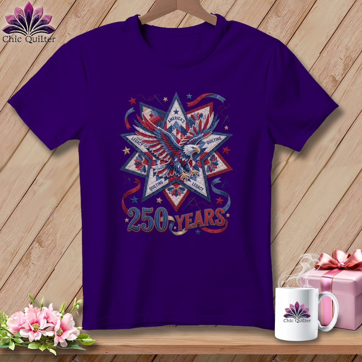 MyDesigns Physical Item S / Team Purple America's Quilting Legacy 250 Years Patriotic Quilter ~ Relaxed Fit Tee
