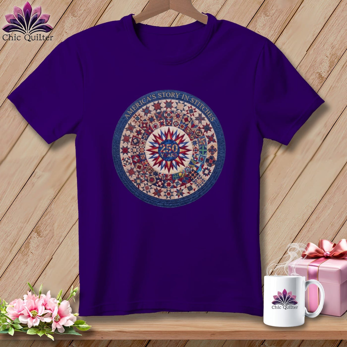 MyDesigns Physical Item S / Team Purple America's Story in Stitches 250 Years Quilter ~ Relaxed Fit Tee