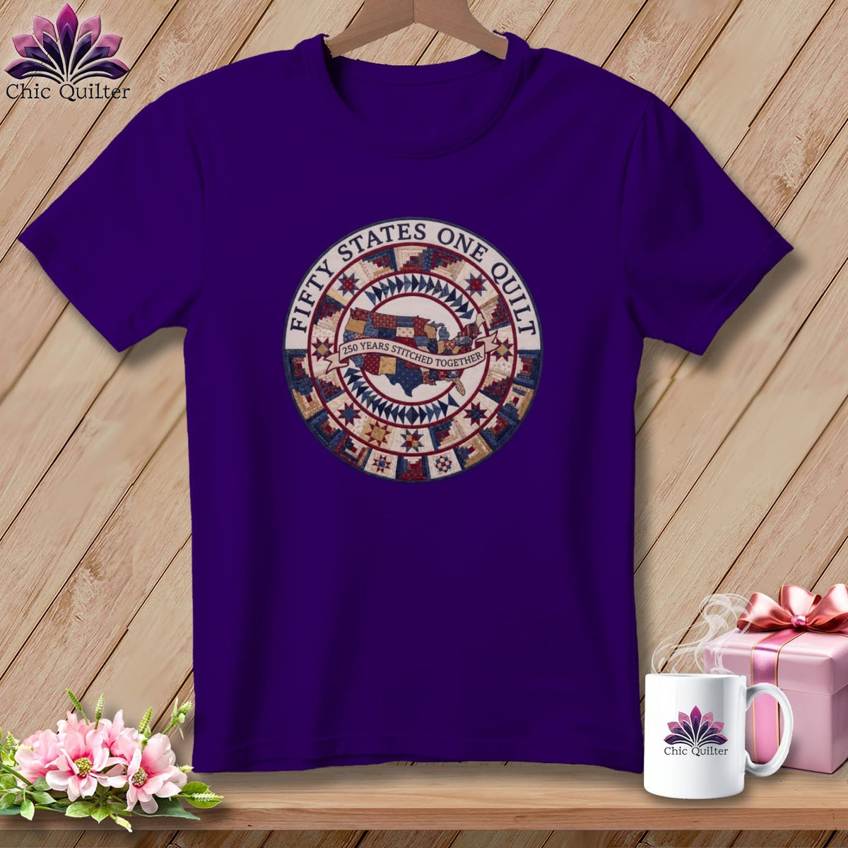MyDesigns Physical Item S / Team Purple Fifty States One Quilt ~ 250 Years Stitched Together Quilter ~ Relaxed Fit Tee
