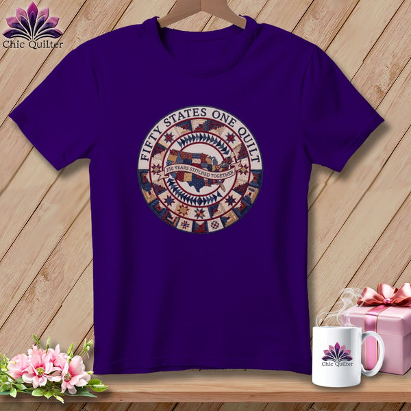 MyDesigns Physical Item S / Team Purple Fifty States One Quilt ~ 250 Years Stitched Together Quilter ~ Relaxed Fit Tee
