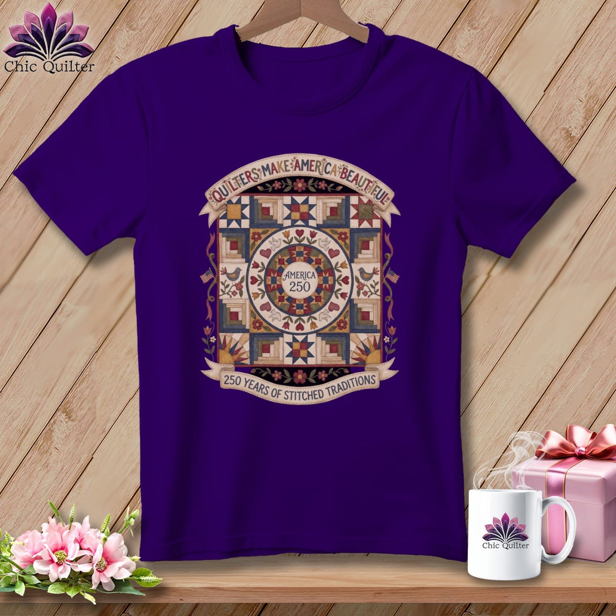 MyDesigns Physical Item S / Team Purple Quilters Make America Beautiful ~ America 250 Stitched Traditions ~ Relaxed Fit Tee