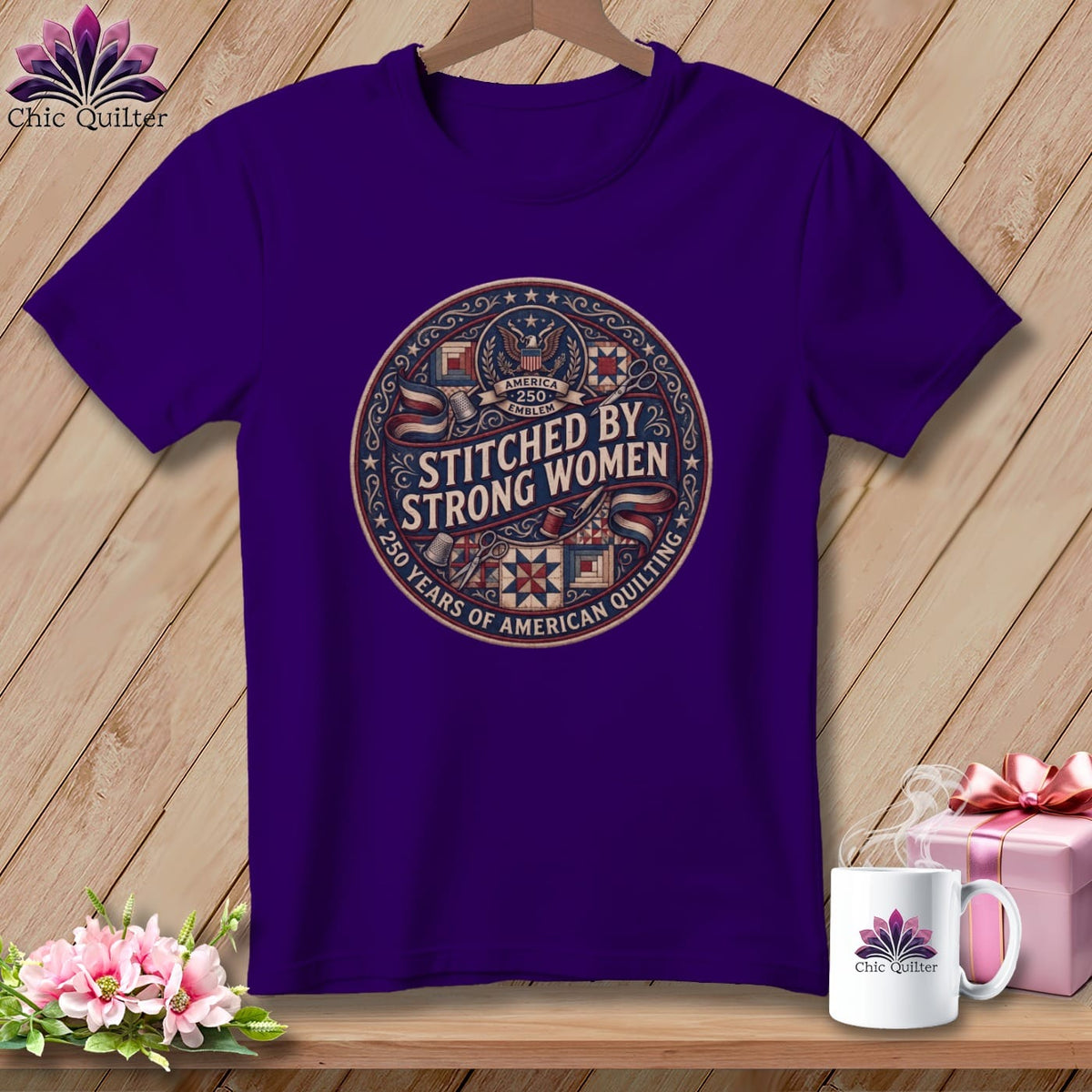 MyDesigns Physical Item S / Team Purple Stitched By Strong Women 250 Years of American Quilting ~ Relaxed Fit Tee