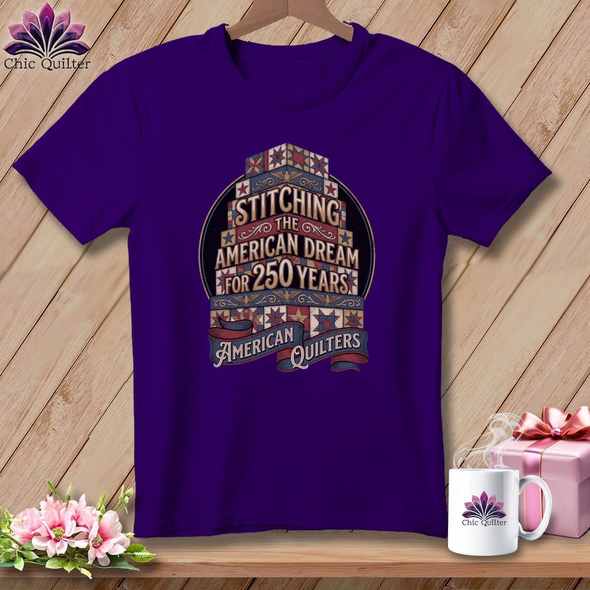 MyDesigns Physical Item S / Team Purple Stitching the American Dream for 250 Years American Quilters ~ Relaxed Fit Tee