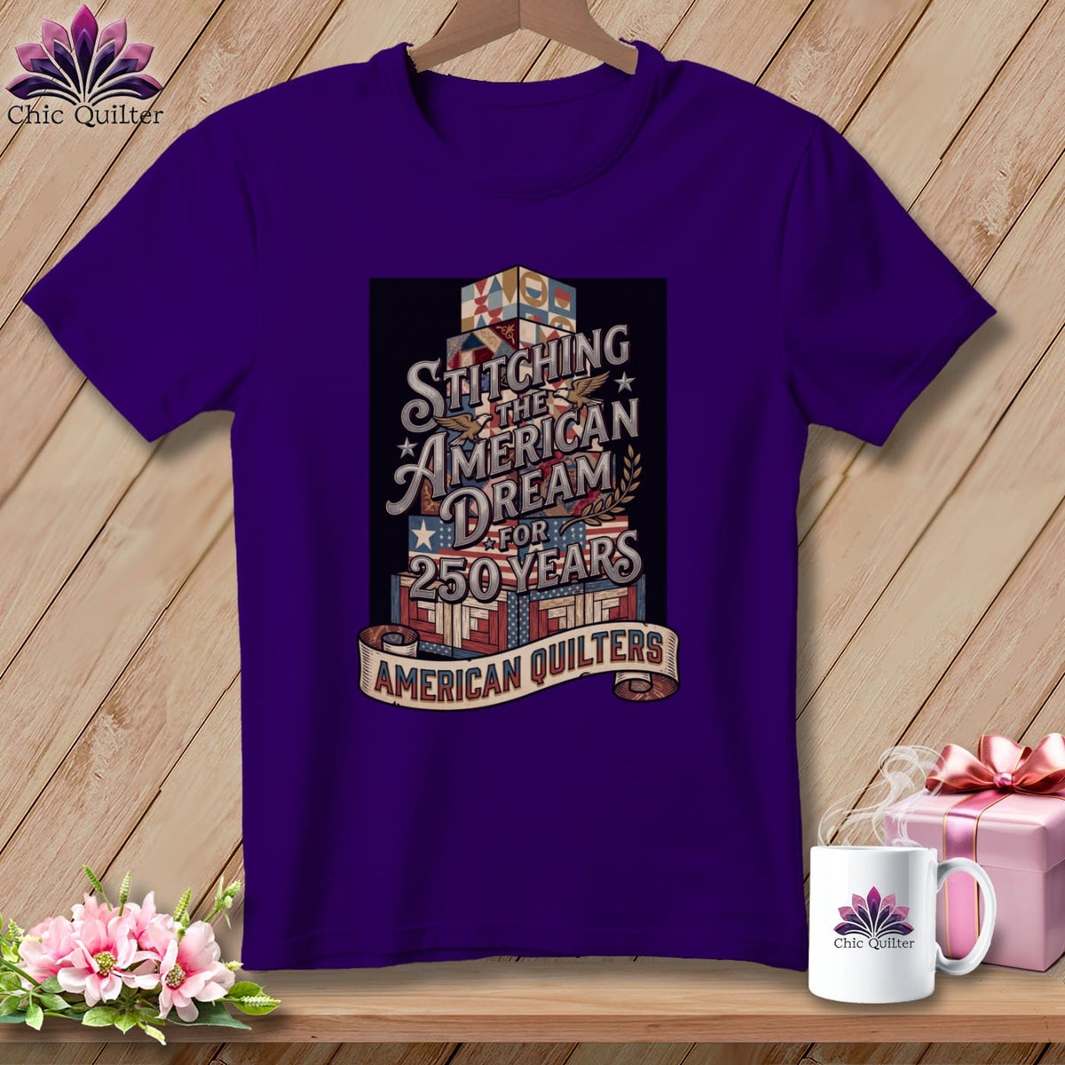 MyDesigns Physical Item S / Team Purple Stitching the American Dream for 250 Years Quilter ~ Relaxed Fit Tee