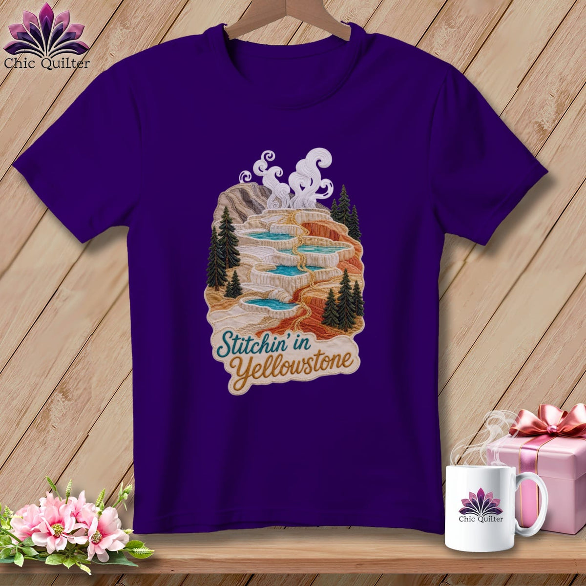 MyDesigns Physical Item S / Team Purple Yellowstone National Park ~ Hot Springs Pools, Stitchin in ~ Relaxed Fit Tee