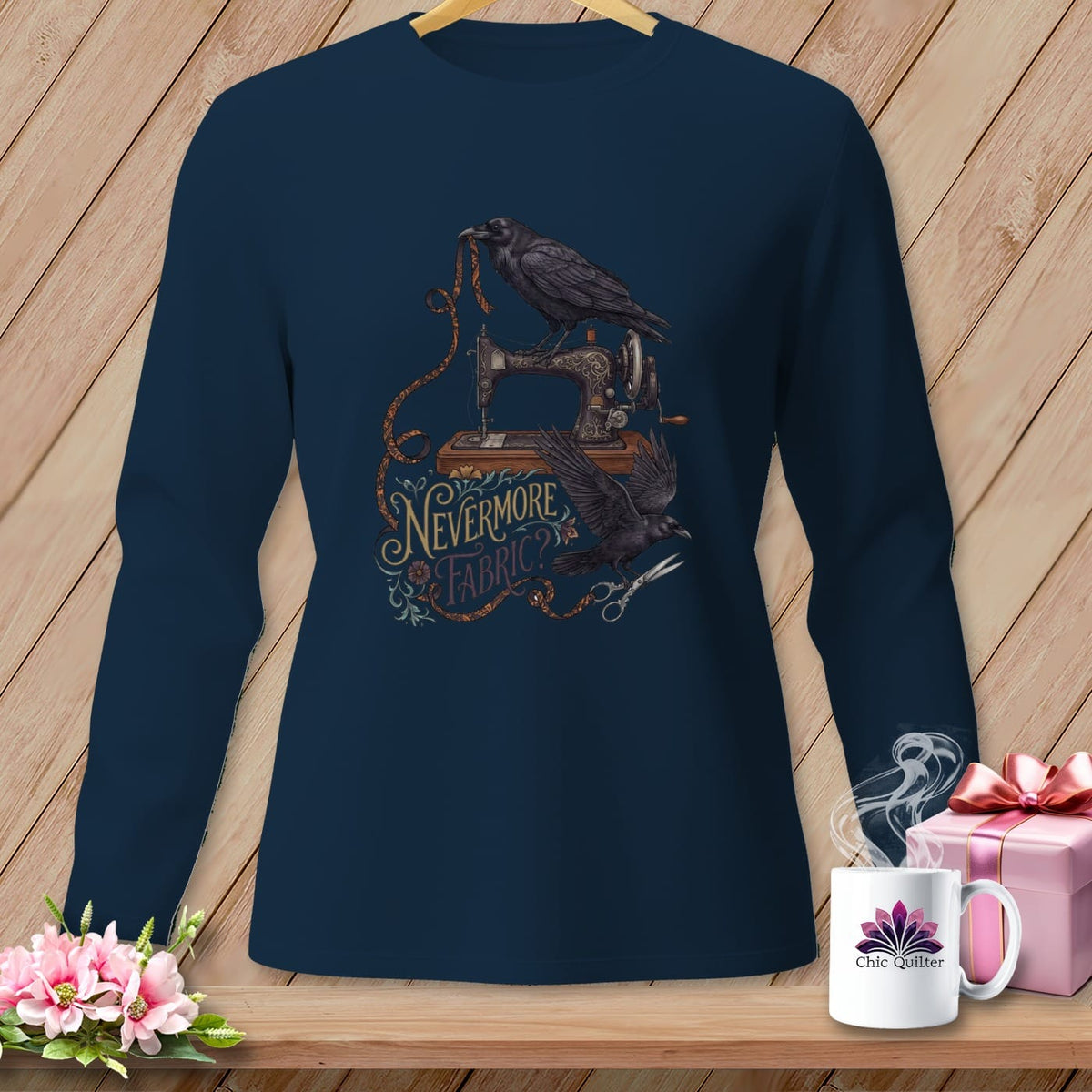 MyDesigns Physical Item S / True Navy Nevermore Fabric? ~ Long Sleeve Tee