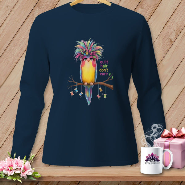 MyDesigns Physical Item S / True Navy Quilt Hair Don’t Care ~ Curlene Spoolworth ~ Long Sleeve Tee