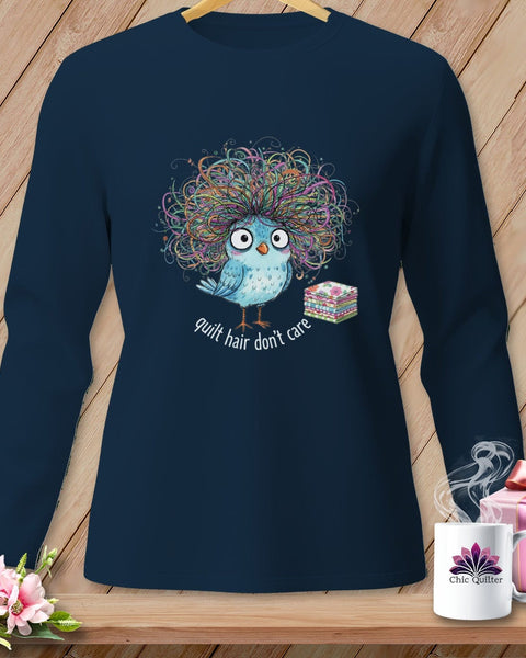 MyDesigns Physical Item S / True Navy Quilt Hair Don’t Care ~ Puffin Bea ~ Long Sleeve Tee