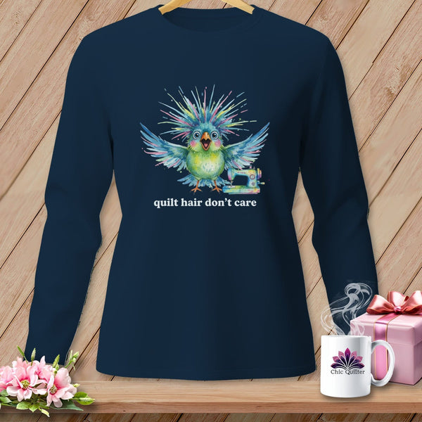 MyDesigns Physical Item S / True Navy Quilt Hair Don’t Care ~ Ziggy Bobbin ~ Long Sleeve Tee