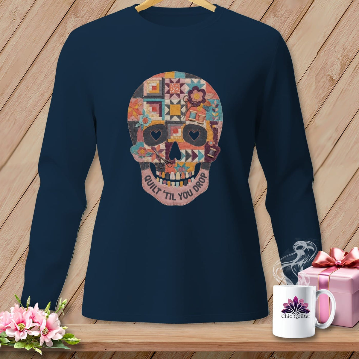 MyDesigns Physical Item S / True Navy Quilt 'Til You Drop ~ Long Sleeve Tee