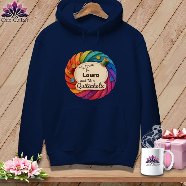 MyDesigns Physical Item S / True Navy Rainbow Personalized Curves & Button Bloom ~ Premium Hoodie