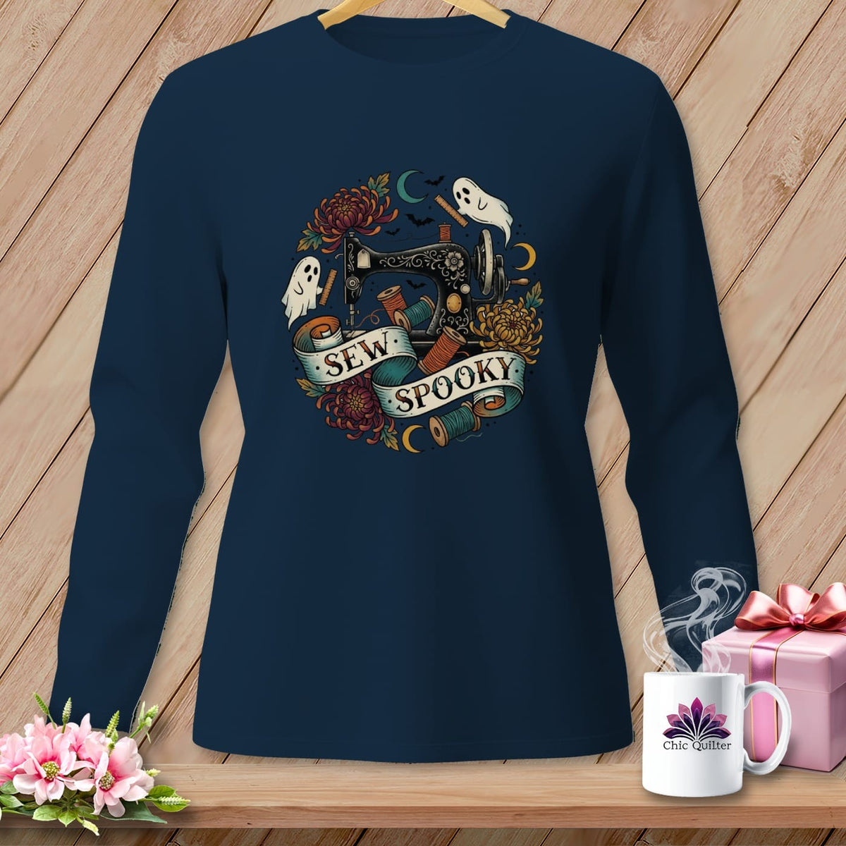 MyDesigns Physical Item S / True Navy Sew Spooky ~ Hand-Crank ~ Long Sleeve Tee