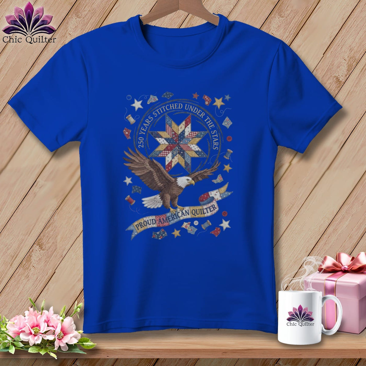 MyDesigns Physical Item S / True Royal 250 Years Stitched Under The Stars Proud American Quilter ~ Relaxed Fit Tee