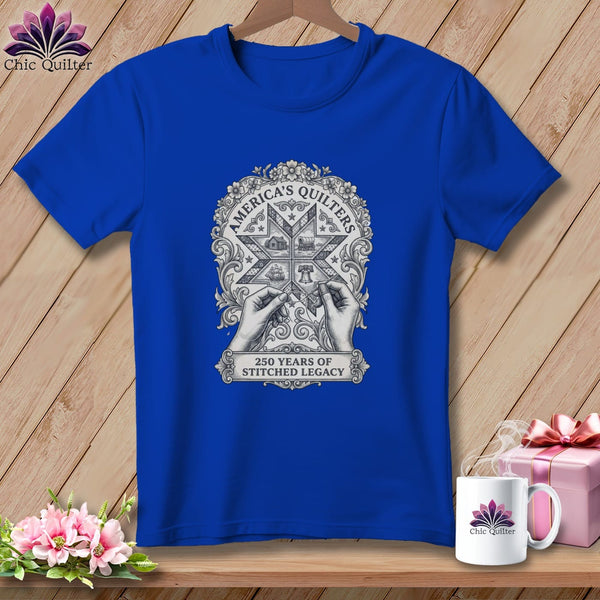 MyDesigns Physical Item S / True Royal America's Quilters 250 Years of Stitched Legacy ~ Relaxed Fit Tee