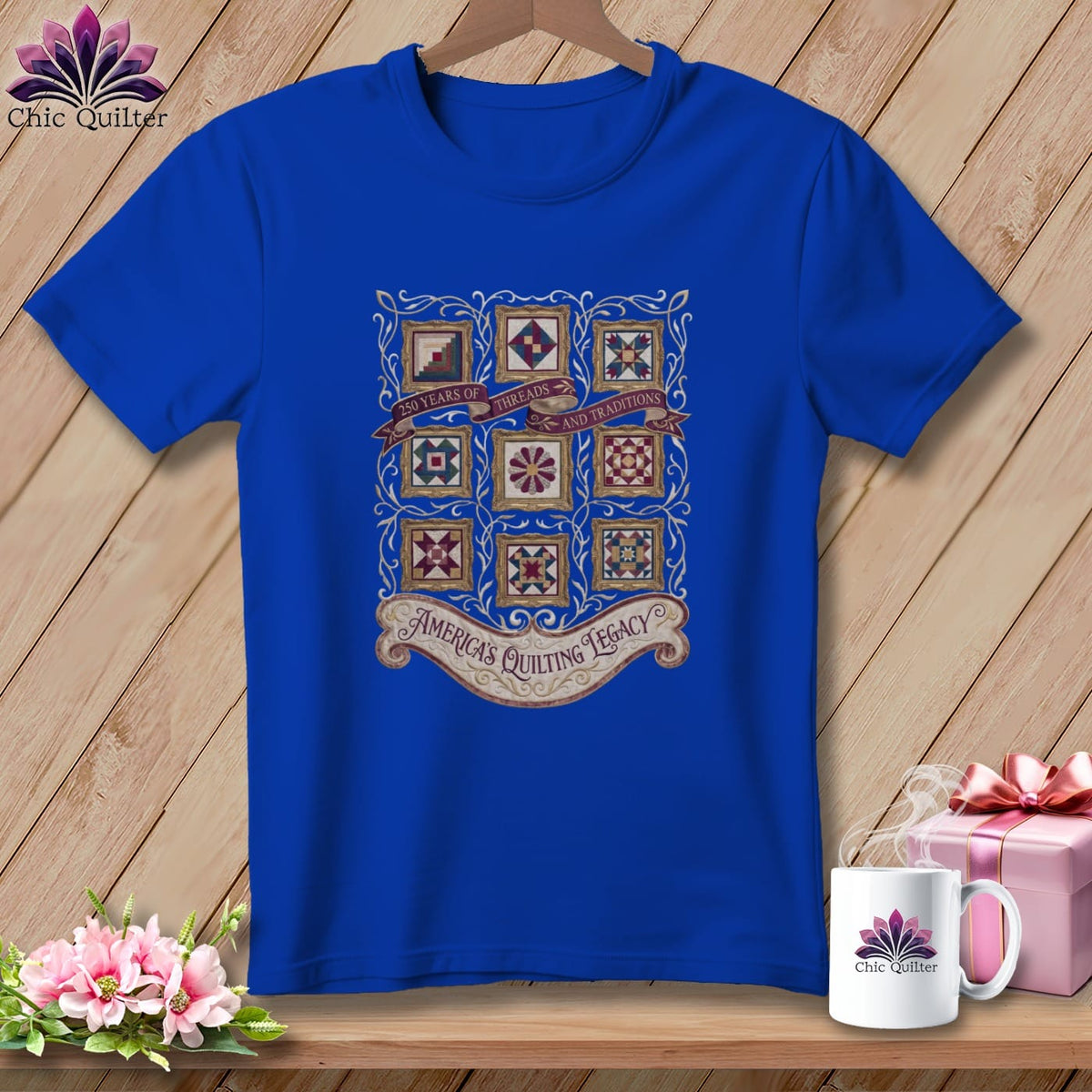 MyDesigns Physical Item S / True Royal America's Quilting Legacy 250 Years of Threads and Traditions ~ Relaxed Fit Tee