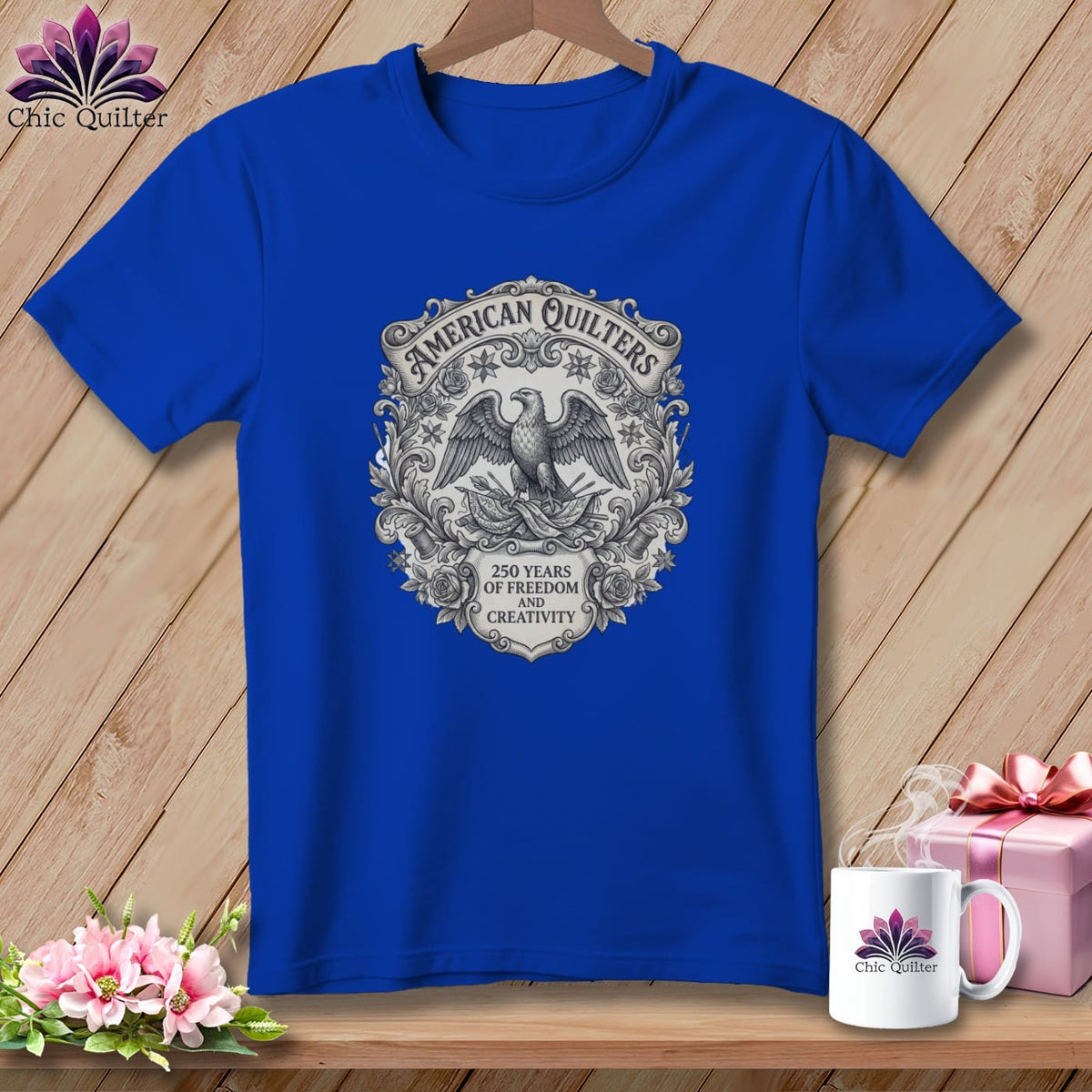 MyDesigns Physical Item S / True Royal American Quilters 250 Years of Freedom and Creativity ~ Relaxed Fit Tee