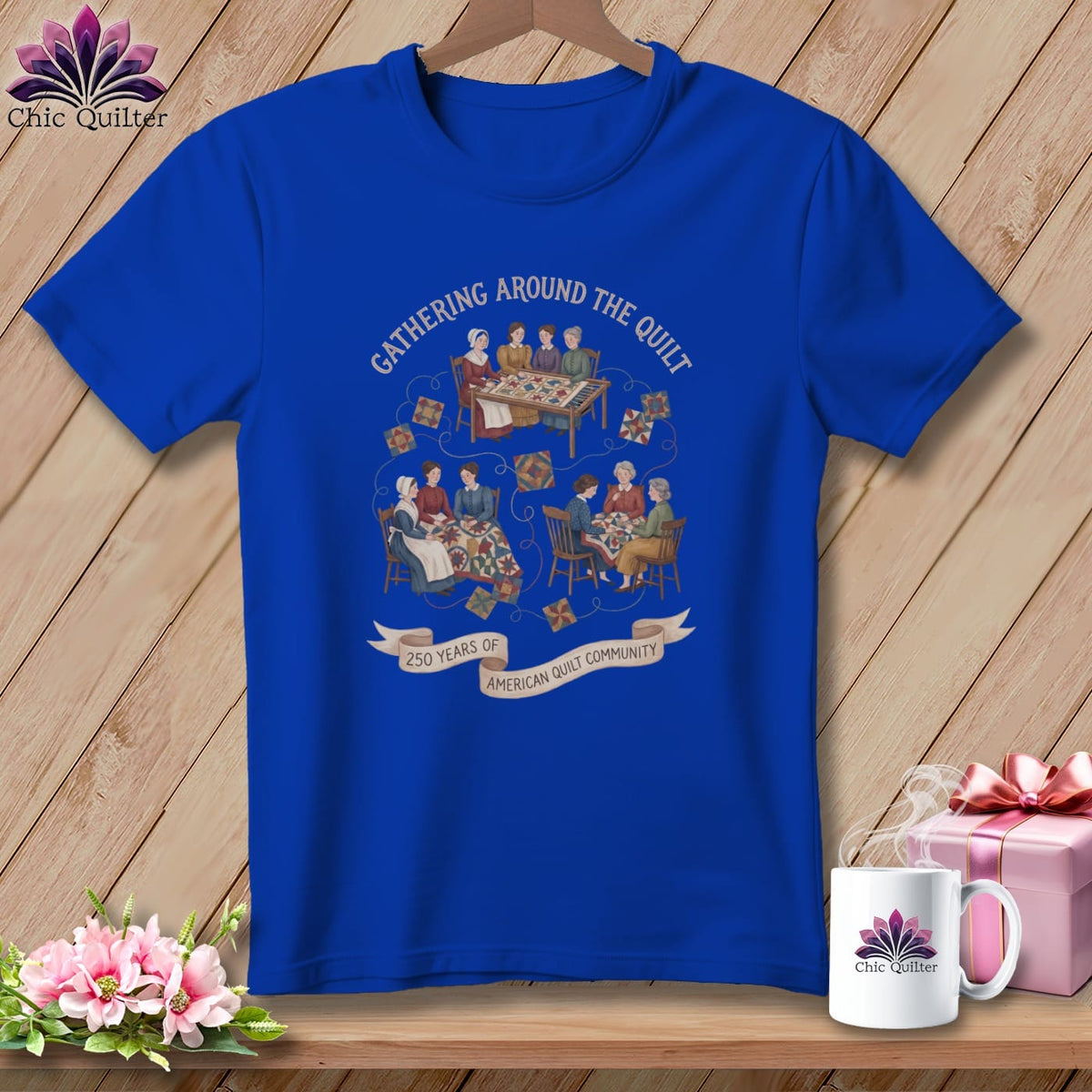 MyDesigns Physical Item S / True Royal Gathering Around The Quilt â 250 Years of American Quilt Community ~ Relaxed Fit Tee