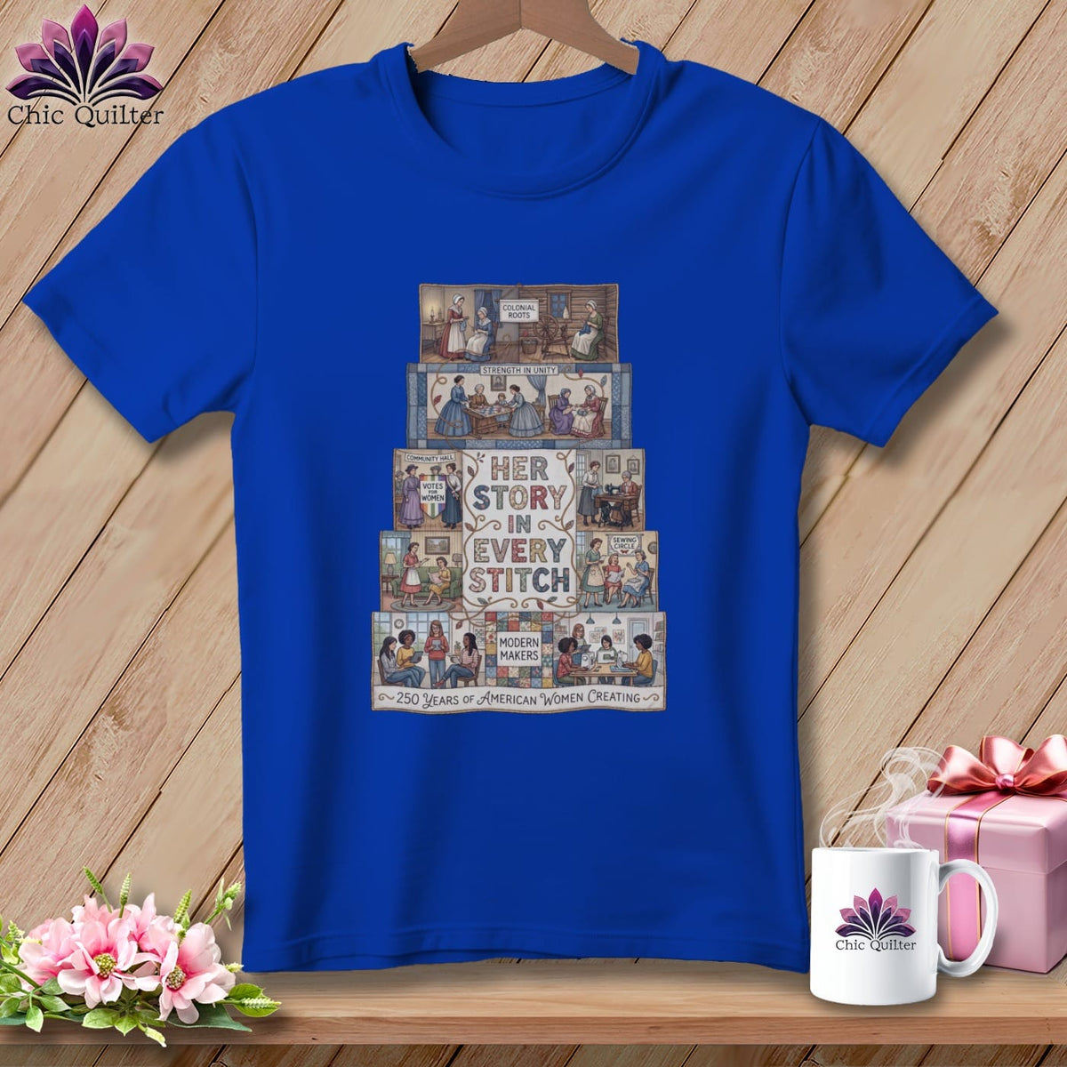 MyDesigns Physical Item S / True Royal Her Story In Every Stitch ~ 250 Years of American Women Creating ~ Relaxed Fit Tee
