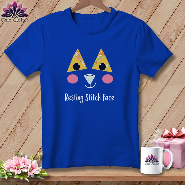 MyDesigns Physical Item S / True Royal Patchwork Face - Resting Stitch Face ~ Relaxed Fit Tee