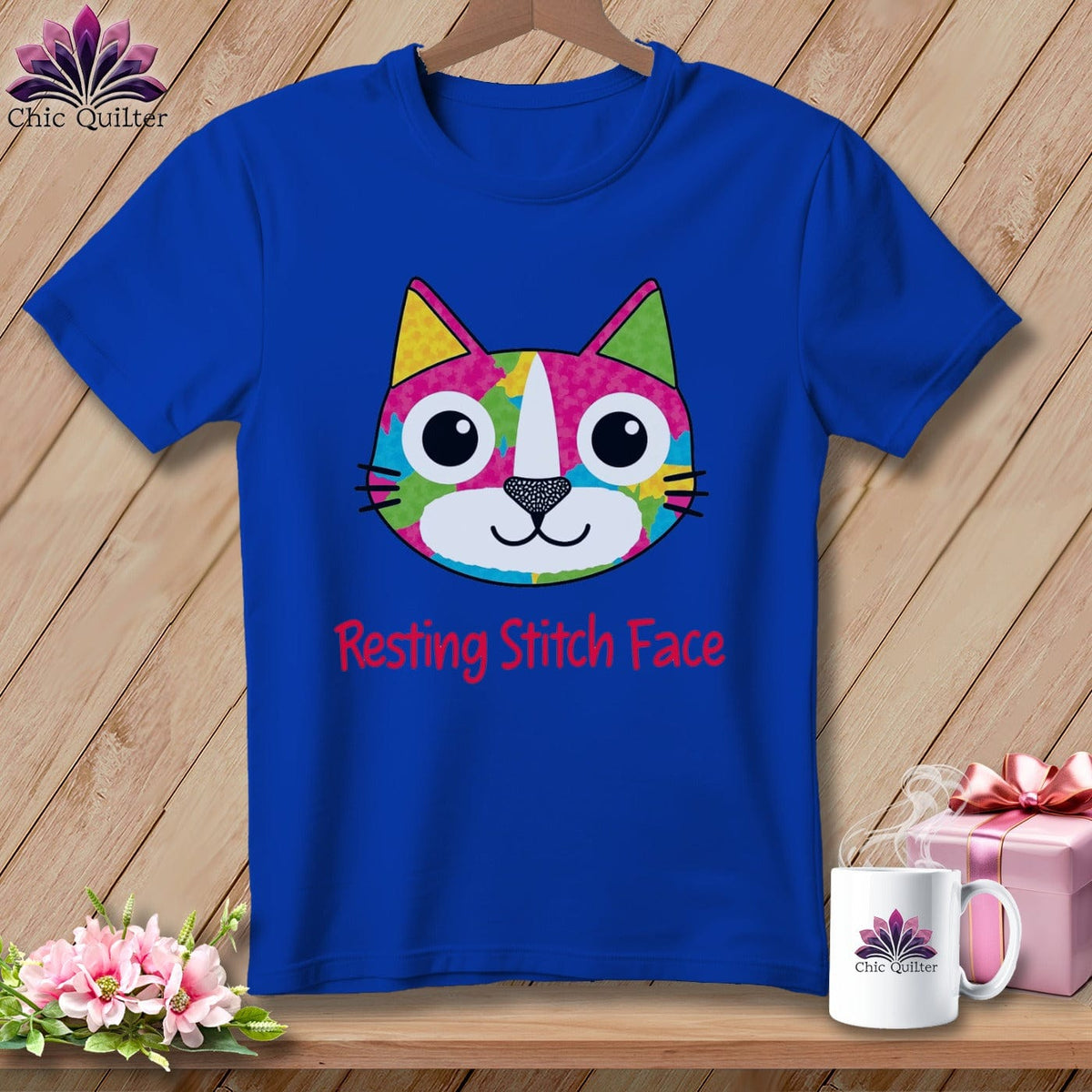MyDesigns Physical Item S / True Royal Patchwork Smile - Resting Stitch Face ~ Relaxed Fit Tee