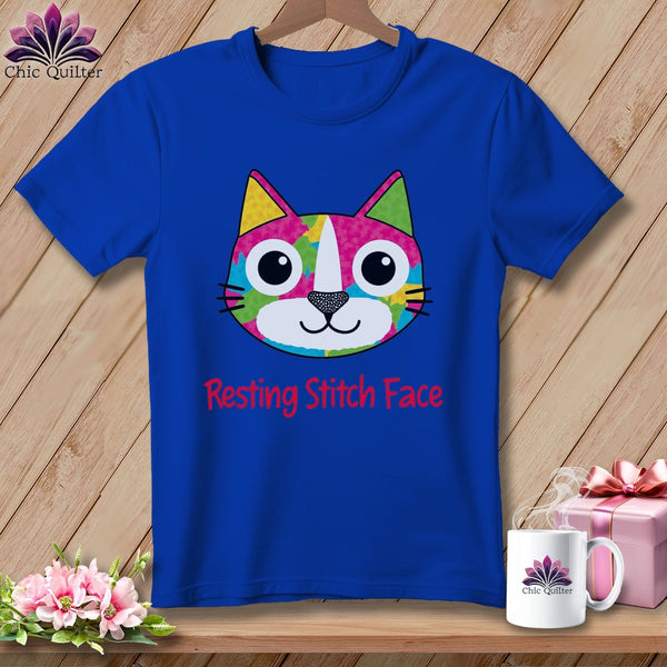 MyDesigns Physical Item S / True Royal Patchwork Smile - Resting Stitch Face ~ Relaxed Fit Tee