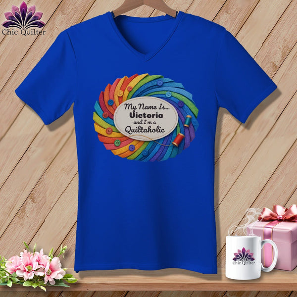 MyDesigns Physical Item S / True Royal Quilter’s Personalized Whirl ~ V-Neck Tee