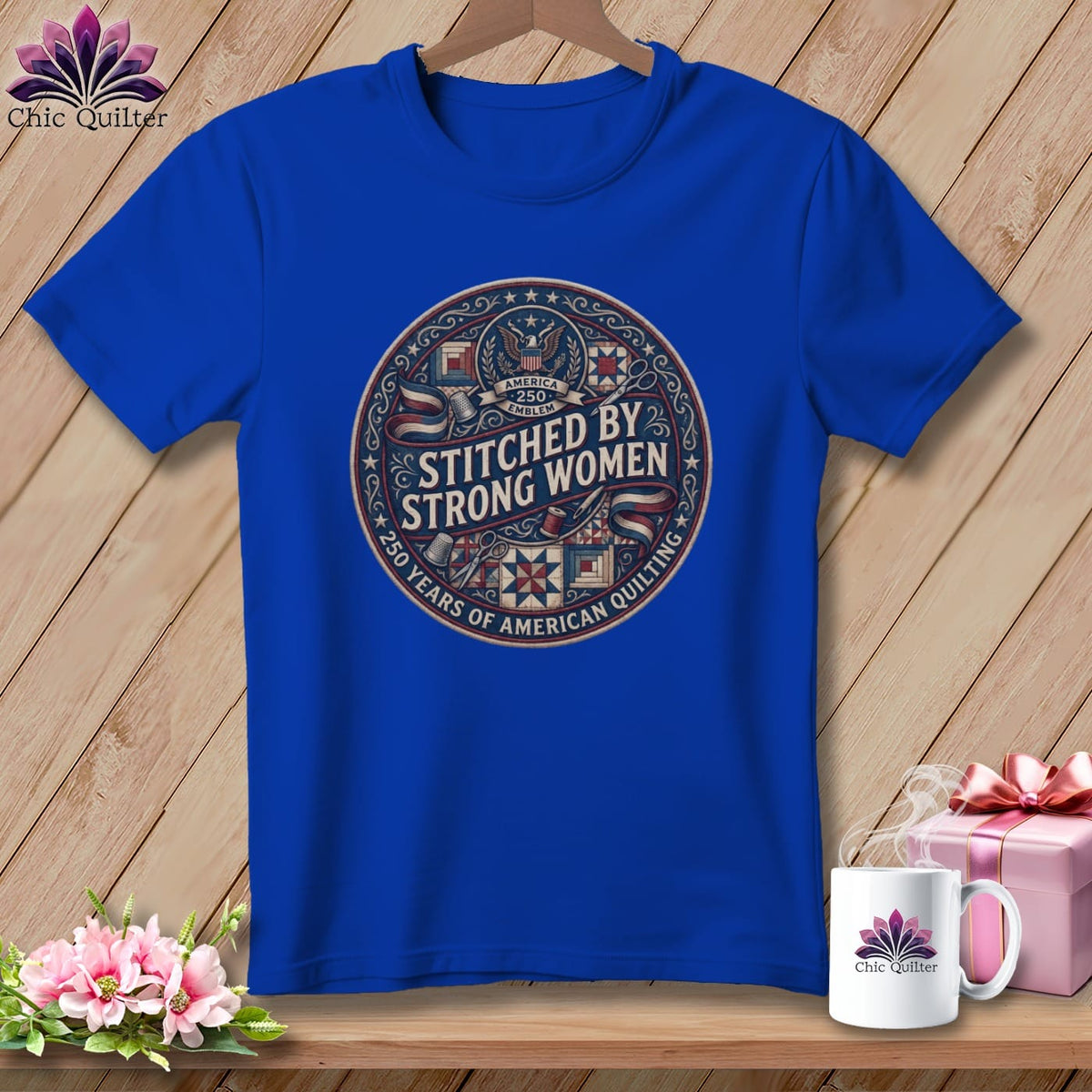 MyDesigns Physical Item S / True Royal Stitched By Strong Women 250 Years of American Quilting ~ Relaxed Fit Tee