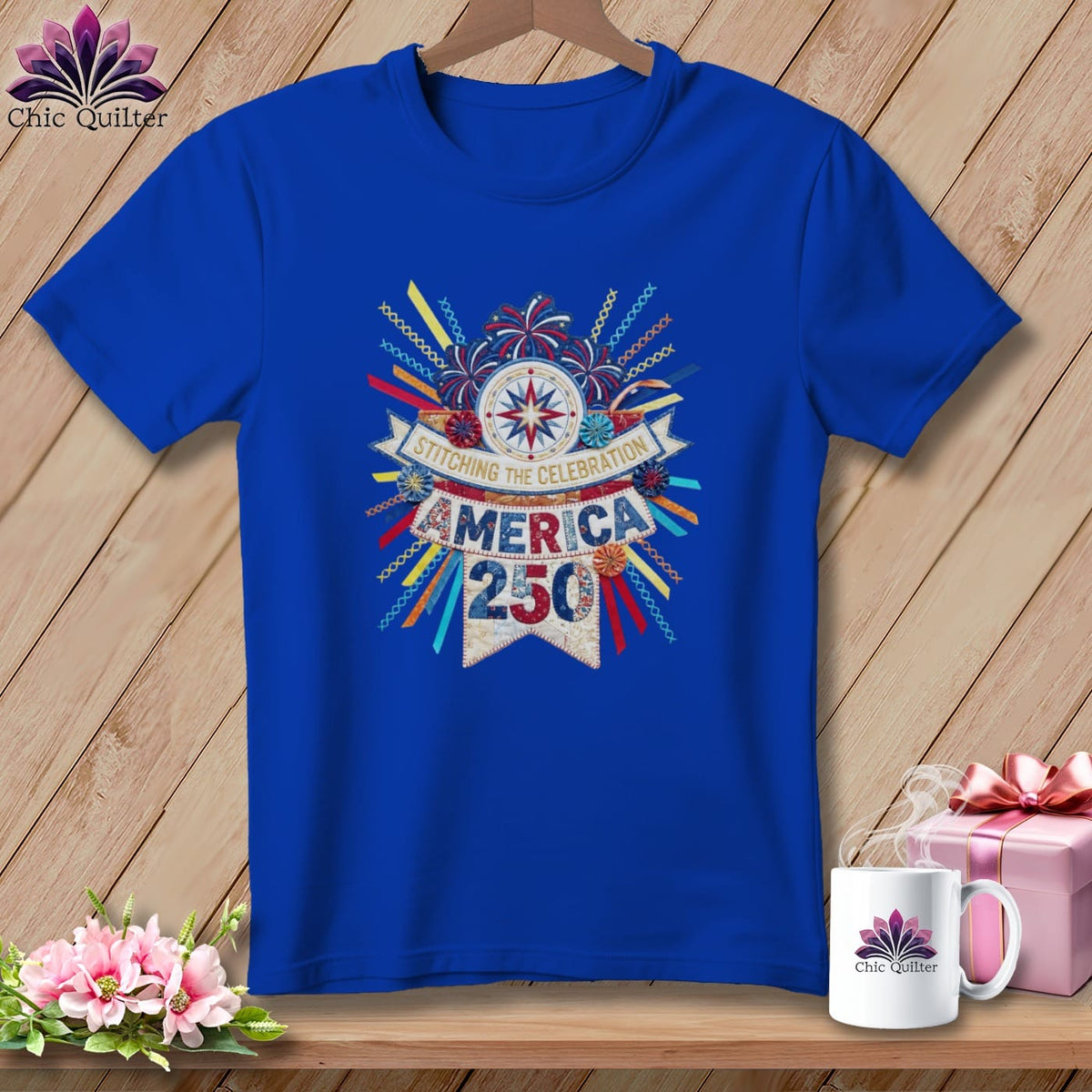 MyDesigns Physical Item S / True Royal Stitching The Celebration America 250 Quilter ~ Relaxed Fit Tee