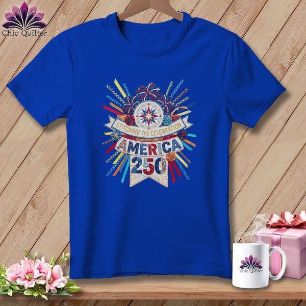 MyDesigns Physical Item S / True Royal Stitching The Celebration America 250 Quilter ~ Relaxed Fit Tee