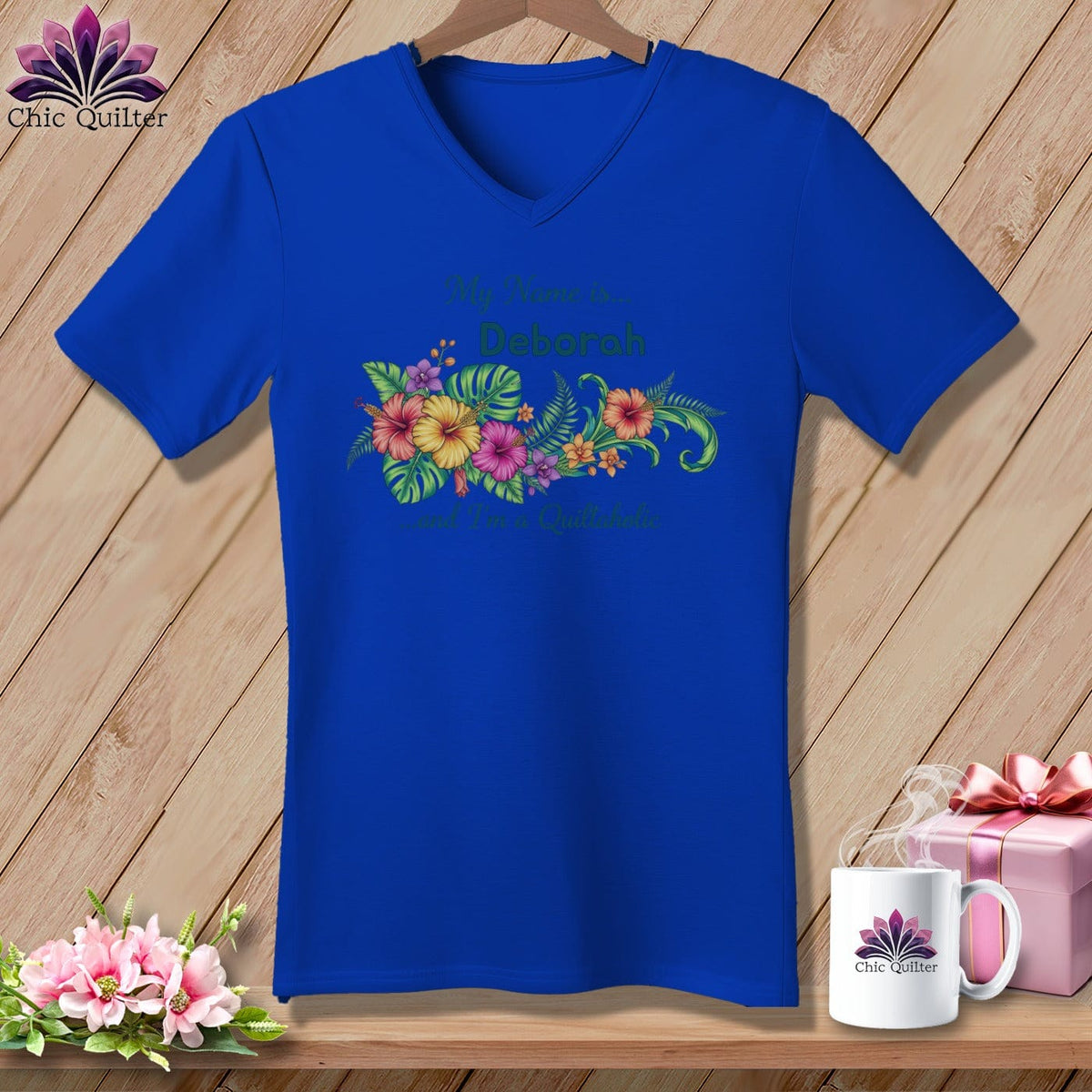 MyDesigns Physical Item S / True Royal Tropical Paradise Personalized Floral Sweep ~ V-Neck Tee