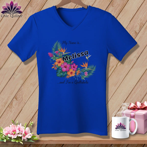 MyDesigns Physical Item S / True Royal Tropical Threads Quiltaholic ~ V-Neck Tee