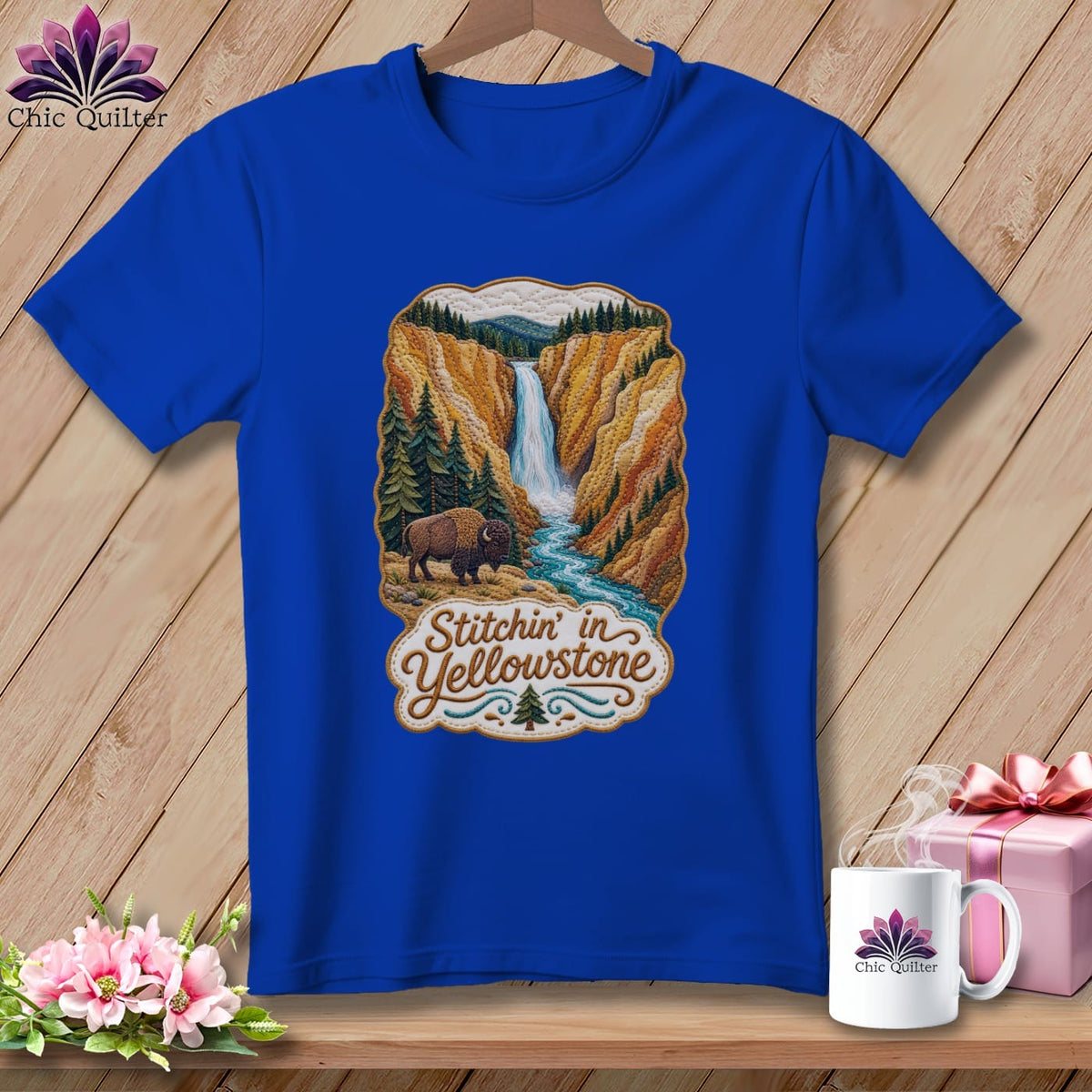 MyDesigns Physical Item S / True Royal Yellowstone National Park ~ Bison, Stitchin in ~ Relaxed Fit Tee