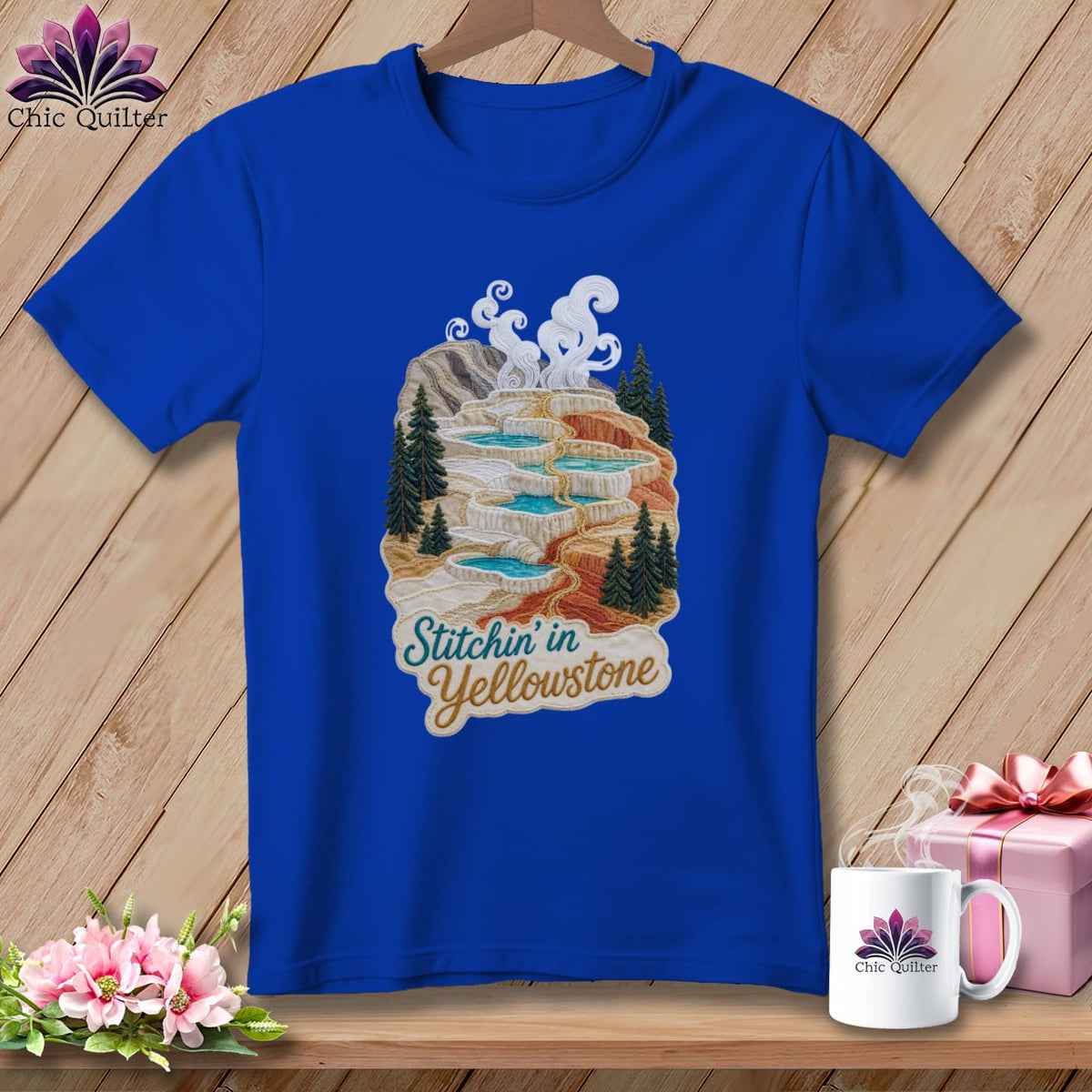 MyDesigns Physical Item S / True Royal Yellowstone National Park ~ Hot Springs Pools, Stitchin in ~ Relaxed Fit Tee