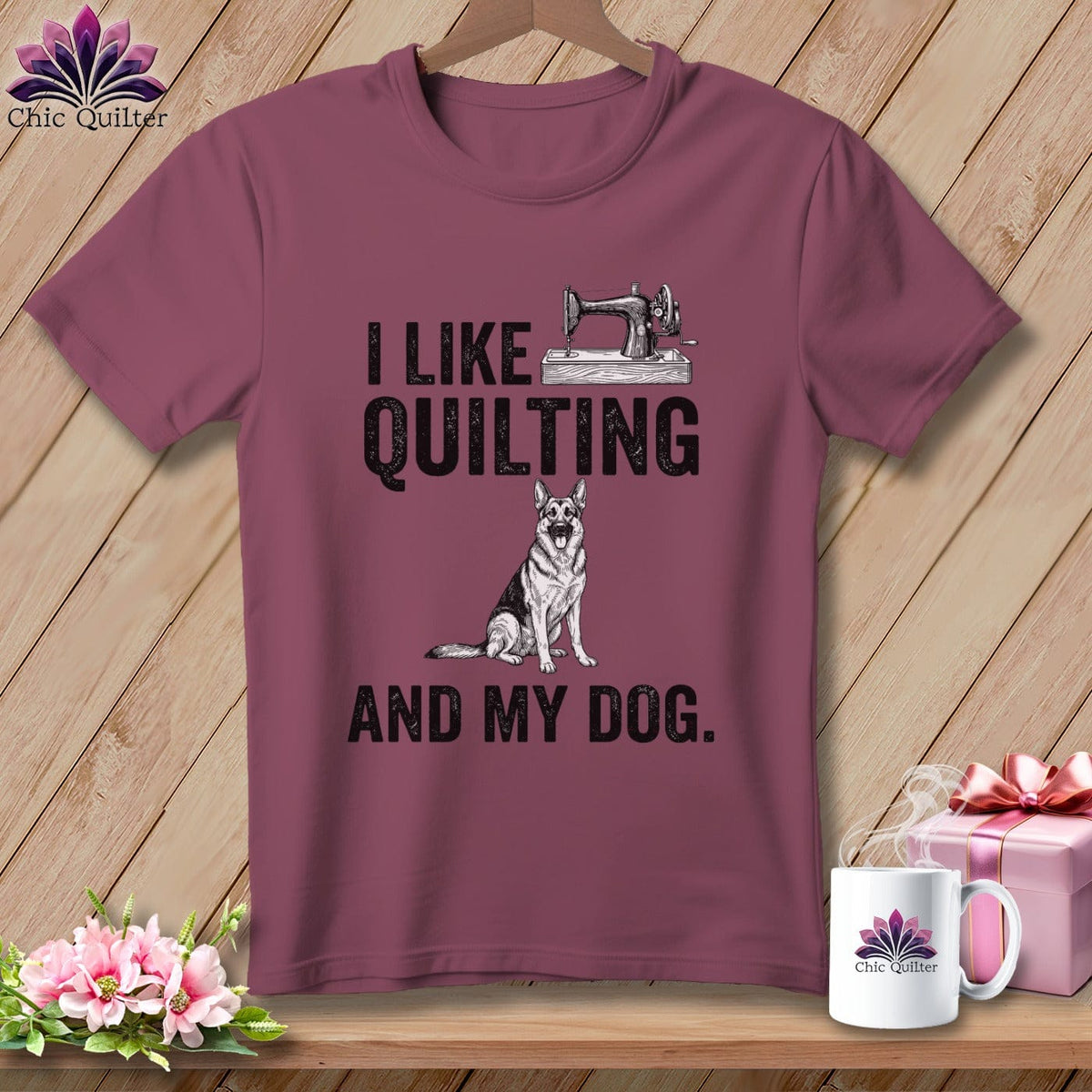 MyDesigns Physical Item S / Vineyard I Like Quilting and My German Shepard ~ Premium Tee