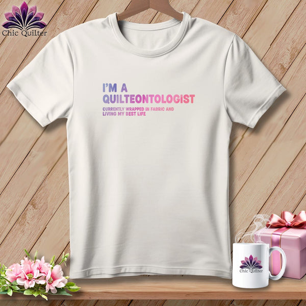 MyDesigns Physical Item S / Vintage White Quilteontologist: Wrapped in Fabric, Living My Best Life ~ Relaxed Fit Tee