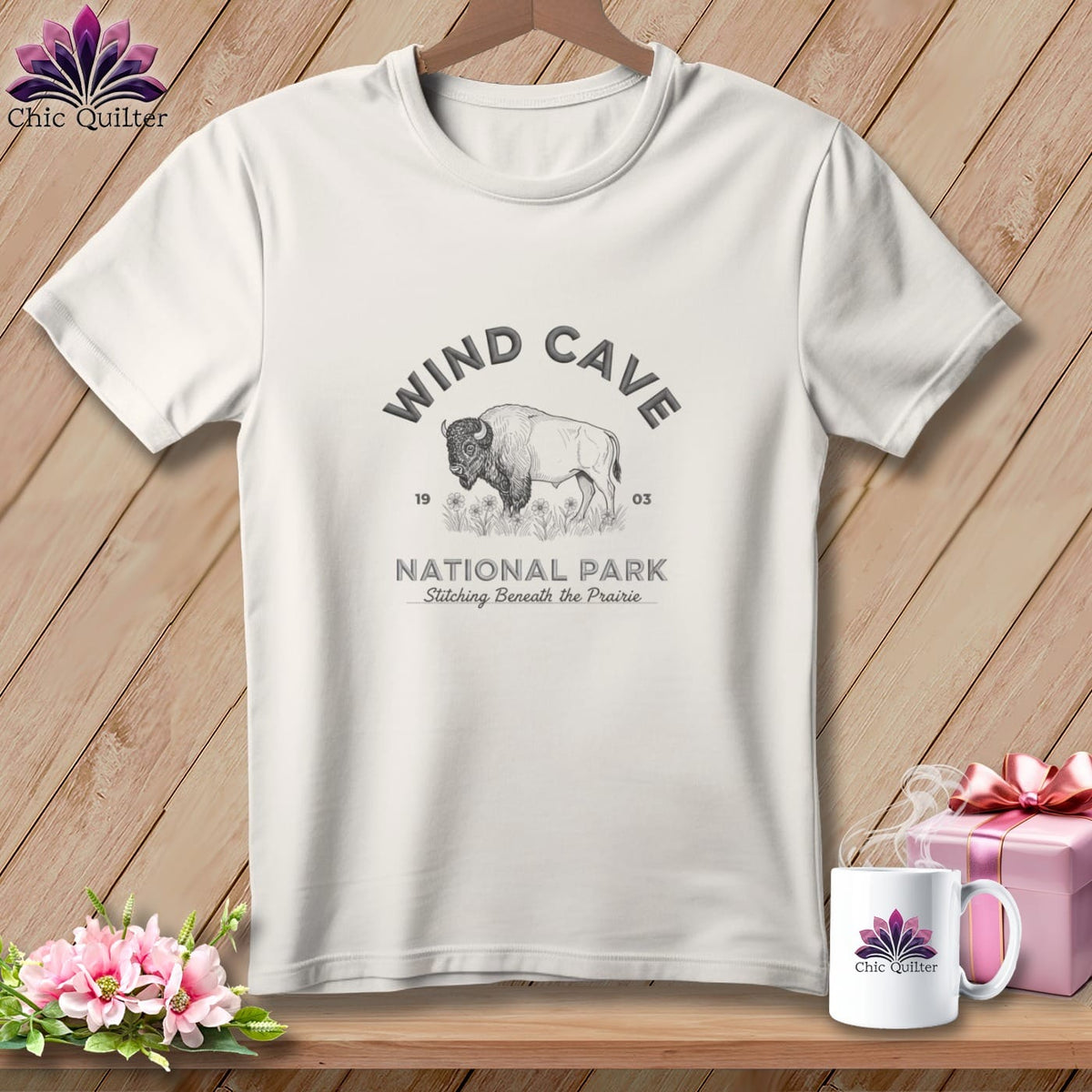 MyDesigns Physical Item S / Vintage White Wind Cave National Park, Stitchin In Beauty ~ Relaxed Fit Tee