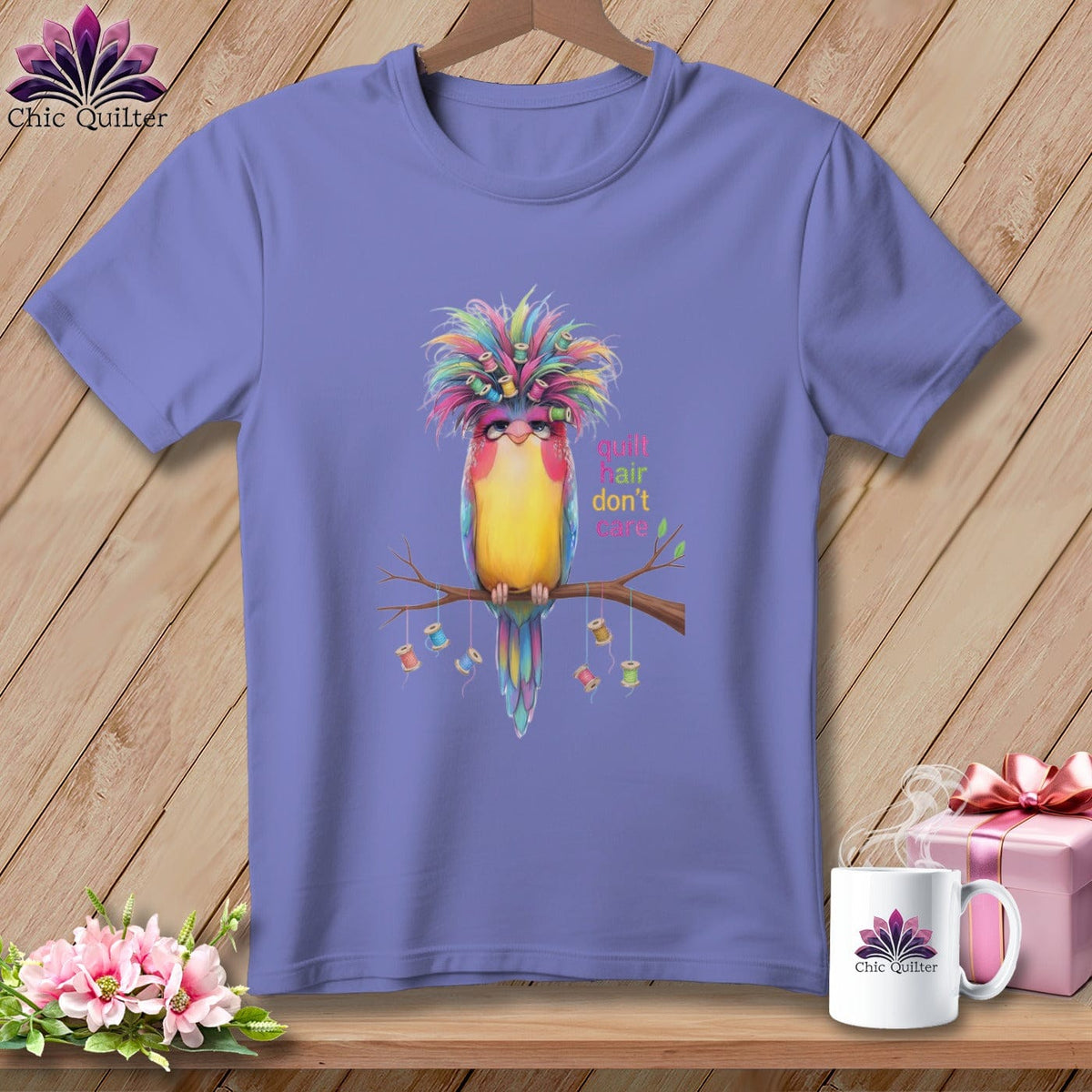 MyDesigns Physical Item S / Violet Quilt Hair Don’t Care ~ Curlene Spoolworth ~ Premium Tee
