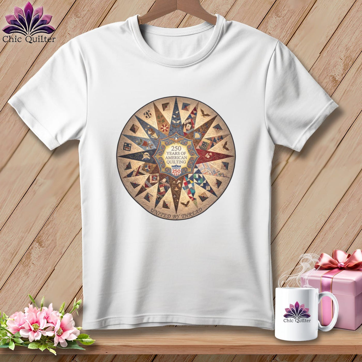 MyDesigns Physical Item S / White 250 Years of American Quilting United By Thread Commemorative ~ Relaxed Fit Tee