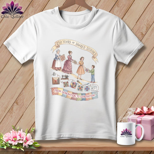 MyDesigns Physical Item S / White 250 Years of Shared Stitches ~ From Generation to Generation Quilting ~ Relaxed Fit Tee