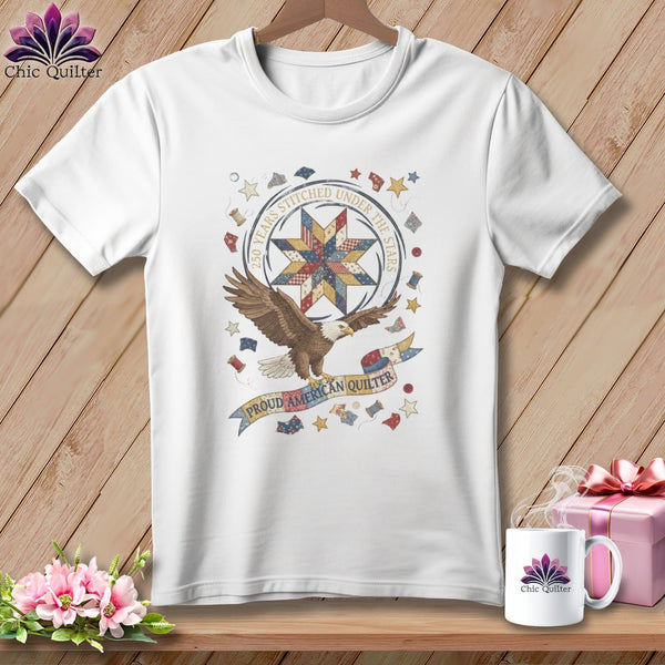 MyDesigns Physical Item S / White 250 Years Stitched Under The Stars Proud American Quilter ~ Relaxed Fit Tee
