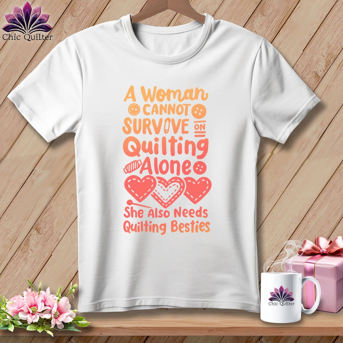 MyDesigns Physical Item S / White A Woman Cannot Survive Quilting Alone ~ Relaxed Fit Tee