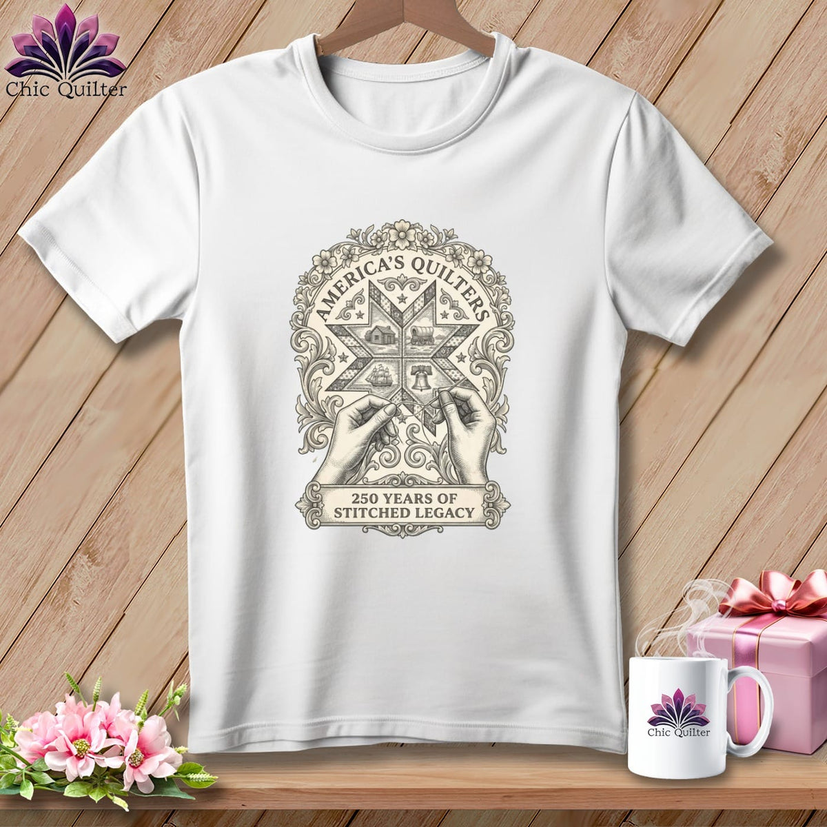 MyDesigns Physical Item S / White America's Quilters 250 Years of Stitched Legacy ~ Relaxed Fit Tee